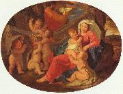 Nicolas Poussin Heilige Familie mit Engeln, Oval oil painting